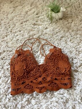True super cute boho edm rave women’s lace bra in Brown with floral lace detaili